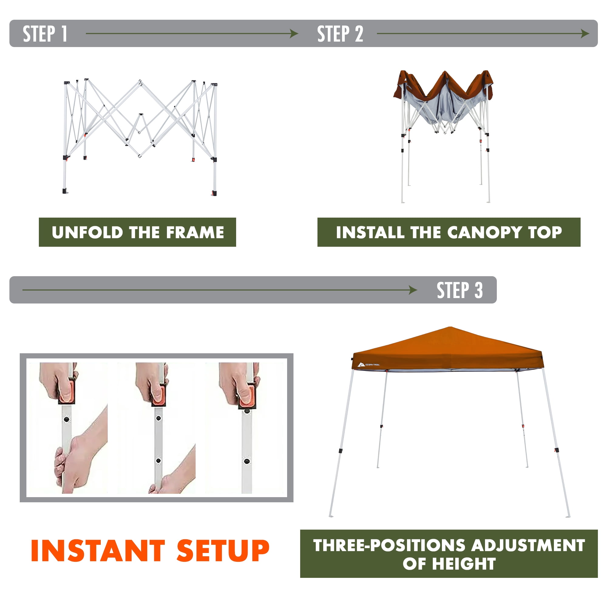 Ozark Trail 10' x 10' Instant Slant Leg Pop-up Outdoor Canopy, Burn Orange