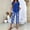 Blue, variant on Women's Leaf Print Two-Piece Set Short Sleeve Tiered Tops Floral Print Wide Leg Capri Pants Summer Travel Outfits