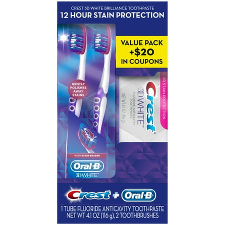 Oral-B and Crest 3D White Value Pack with Anticavity Toothpaste and Toothbrushes