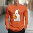 thumbnail image 2 of YOIAVAIOY Mens Long Sleeve Tees Ghost Letter Print Shirts Casual Happy Halloween Pullover Teen Boys Tops Orange L, 2 of 6