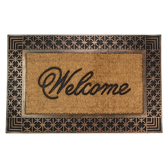 Gold and Natural Coir Rectangular "Welcome" Doormat 23" x 35" - 35