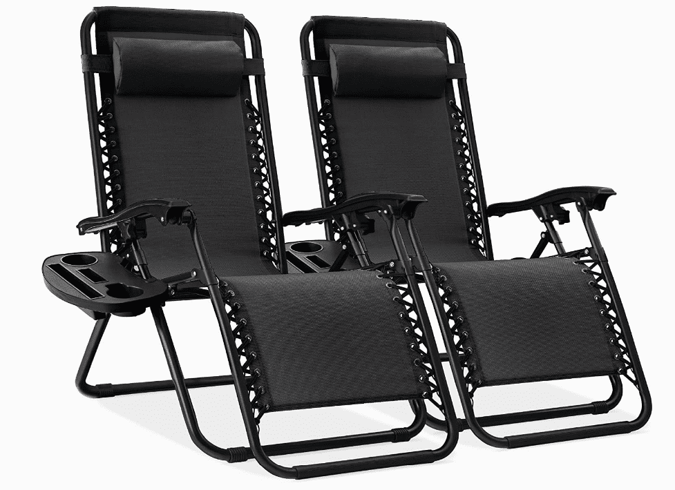 Set of 2 Adjustable Steel Mesh Zero Gravity Lounge Chair Recliners w