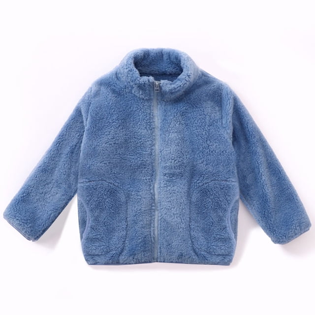 Chaqueta de abrigo abrigada con cremallera y bolsillo a prueba de viento de color sólido para niños pequeños y niñas de hoksml en liquidación