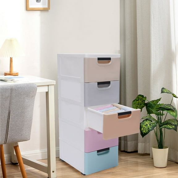 5-Tier Plastic Drawers Dresser Storage Cabinet PP Stackable Vertical Clothes Storage Tower for Hallway Entryway Home Furniture