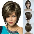 thumbnail image 1 of Perruque Synthétique Marron Courte Droite Cheveux Naturels Perruques Complètes pour Femmes, Marron Pull Toupie, 1 of 9