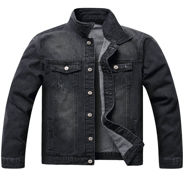 LZLER Casual Jean Jacket for Men Ripped Sports Denim Jacket
