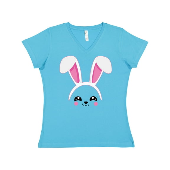 Inktastic Happy Easter Cute Pink Bunny Face Women's V-Neck T-Shirt