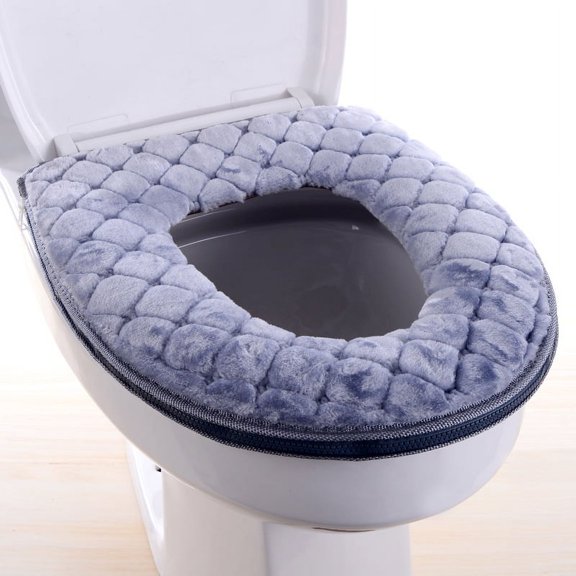 Winter Warm Plush Toilet Cover Home Waterproof Universal Model Toilet Ring Washable Zipper Bathroom Mat Decorative Toilet Seat