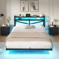 thumbnail image 4 of Full Size Floating Bed Frame with   Station Storage Headboard and with  Light,   Platform Bed Frame, No Box Spring Needed, Easy Assembly and Noise , Black, 4 of 6