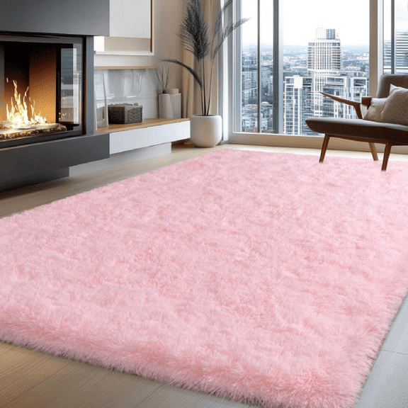 Fluffy Pink Rug for Bedroom Girls, 5x7 Soft Fuzzy Plush Shag Area Rug for Living Room, Cute Comfy Throw Rug for Kids, Non-Slip Indoor Shaggy Floor Carpet for Nursery Teen Dorms Home Decor Aesthetic