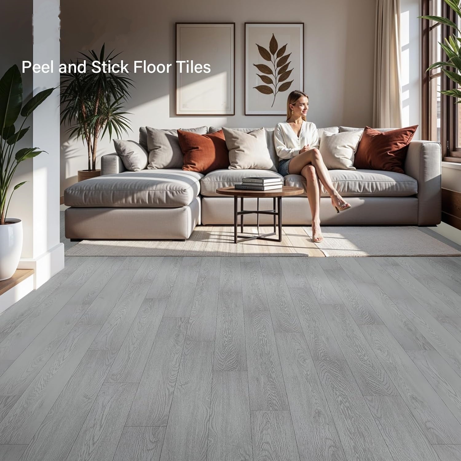 Peel and Stick Floor Tile, 36Packs 54 Sq. Ft Vinyl Flooring Plank 36"x 6" Peel and Stick Vinyl Flooring Tile Waterproof Wood Grain for Bedroom, Living Room, Kitchen, RV(White Gray)