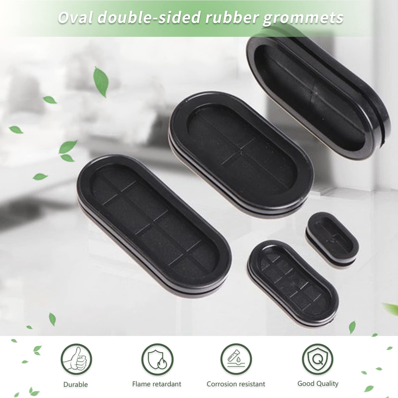 Flyshop 4-Pack Black 20 x 50 mm, 13/16" x 2" Drill Hole Double-sided Rectangle Firewall Hole Plugs, Synthetic Rubber Grommets Wire Protection
