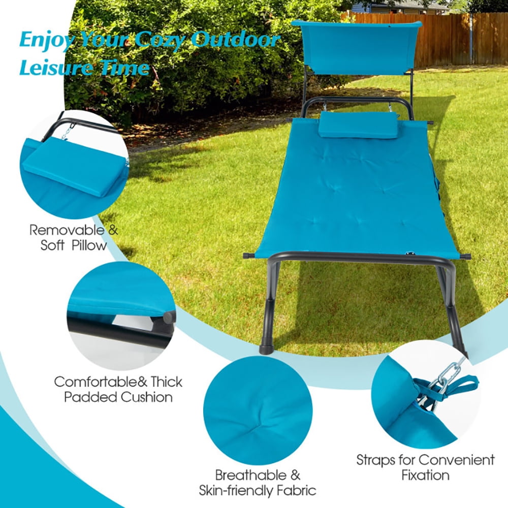 Aimee Lii Patio Hanging Chaise Lounge Chair with Canopy Cushion Pillow and Storage Bag, Patio Loungers, Navy Aimee Lii Patio Hanging Chaise Lounge Chair with Canopy Cushion Pillow and Storage Bag, Patio Loungers, Navy