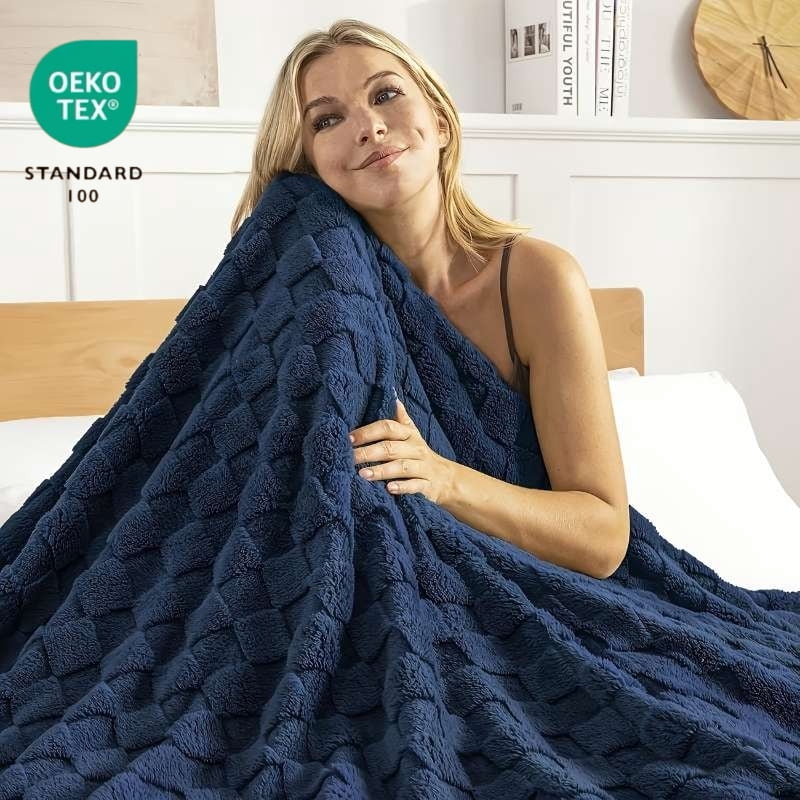 ROSEKIND Super-soft Aesthetic 3D Embossed Checkerboard Fleece Throw Blanket, Reversible Luxury Textured Fuzzy Plush Throw for Couch Bed Sofa, All-season, Charcoal Grey, 60"x80"