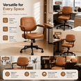 thumbnail image 2 of Ergonomic Office Chair, PU Leather Executive Desk Chair with Fixed Armrests, Adjustable Height, Rocking Function, 360° Swivel Rolling Wheels Brown, 2 of 7