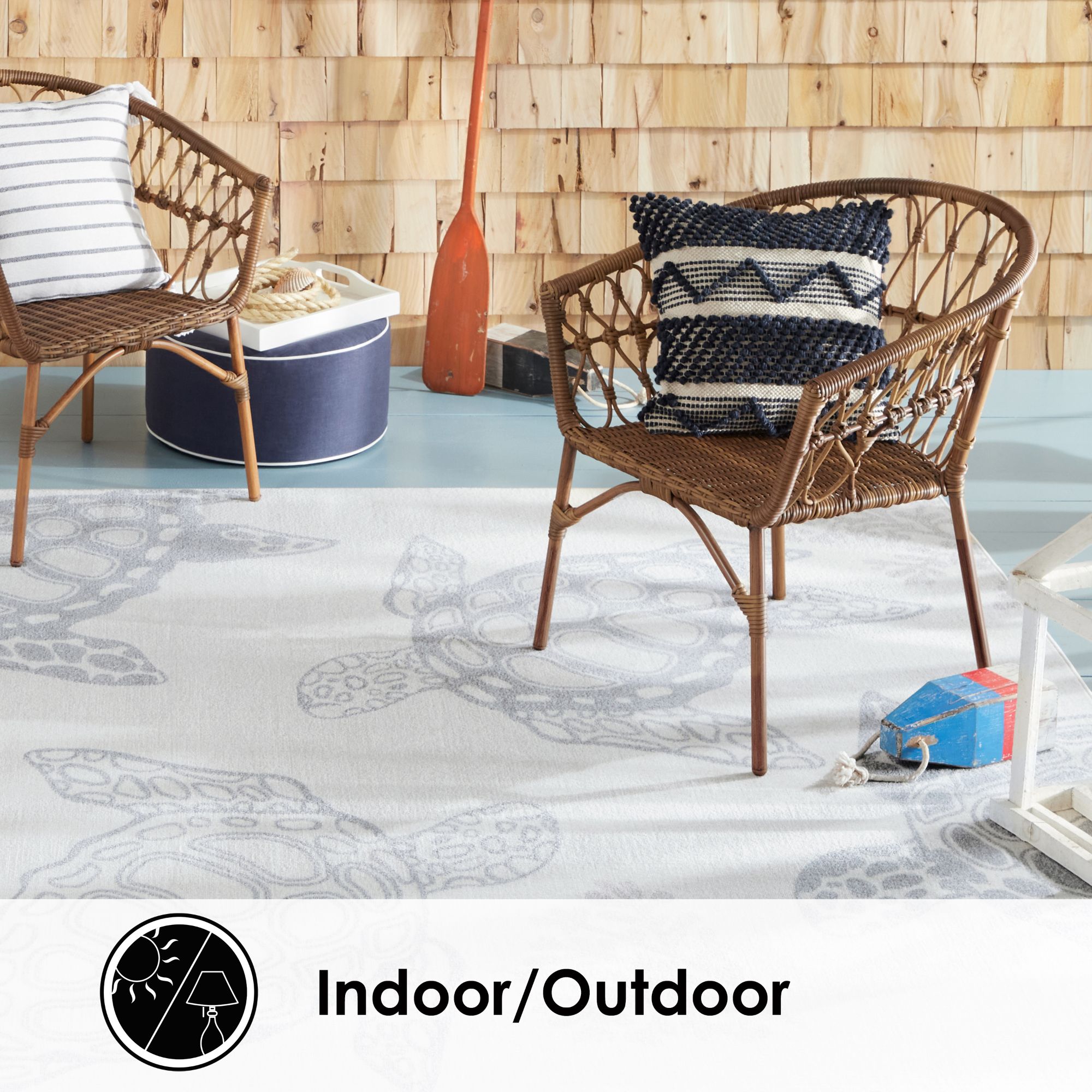 Home Dynamix Marine Sea Turtle Coastal Animal Indoor/Outdoor Area Rug, Ivory/Grey, 7'10"x10'2"