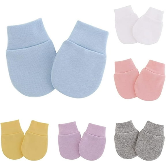 Unisex Newborn Baby Cotton Solid Gloves No Scratch Mittens For 0-6 Months Boys Girls 5 Pack