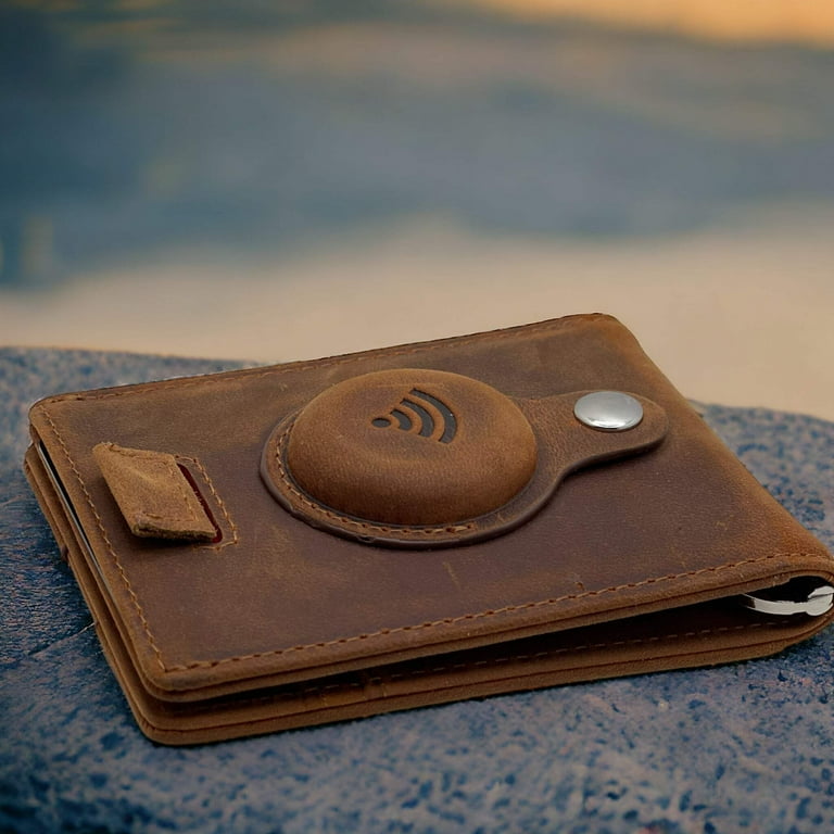 Genuine Leather Wallet with AirTag Holder | RFID Blocking, Money