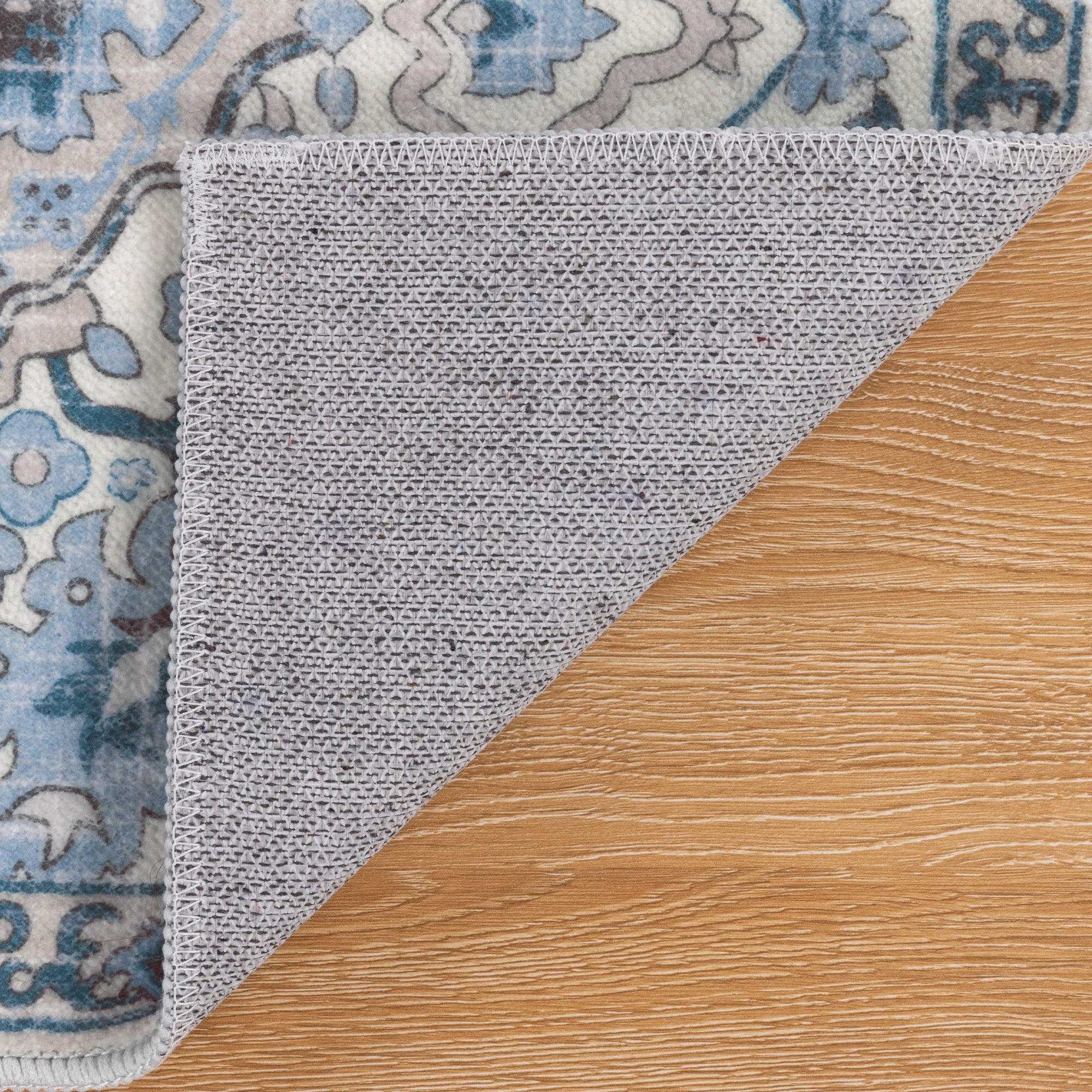 MeyJey Kitchen Rug Set 3 Piece, Non Slip Machine Washable Mats for Home Floor and Living Room, Blue/Beige