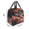 thumbnail image 5 of Horeoi Flower Crown Cat Pattern Lunch Bag for Work Picnic Travel Use Thermal Tote with Front Pocket for Women Men Students, 5 of 7