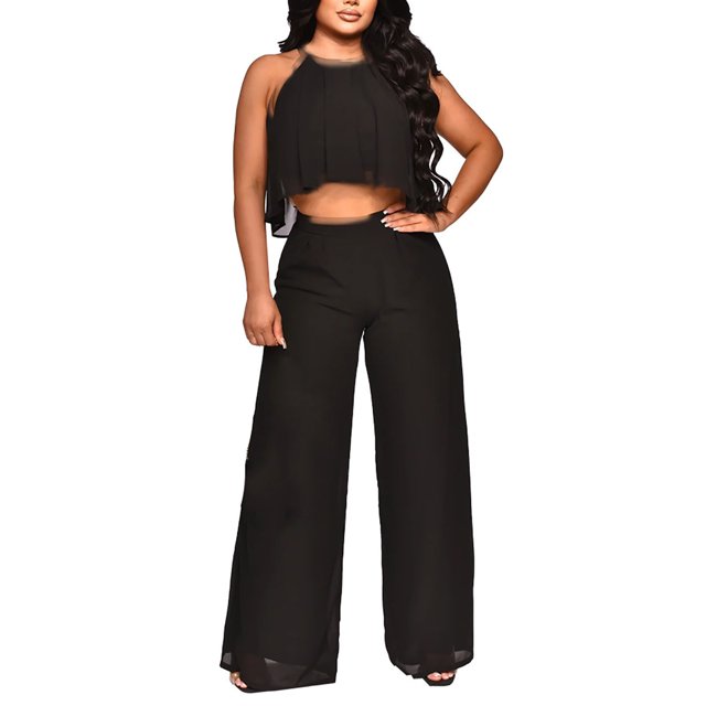 Puntoco Conjunto de gasa de pantalones casuales sin mangas de dos piezas sueltos para mujer Puntoco Puntoco-5009