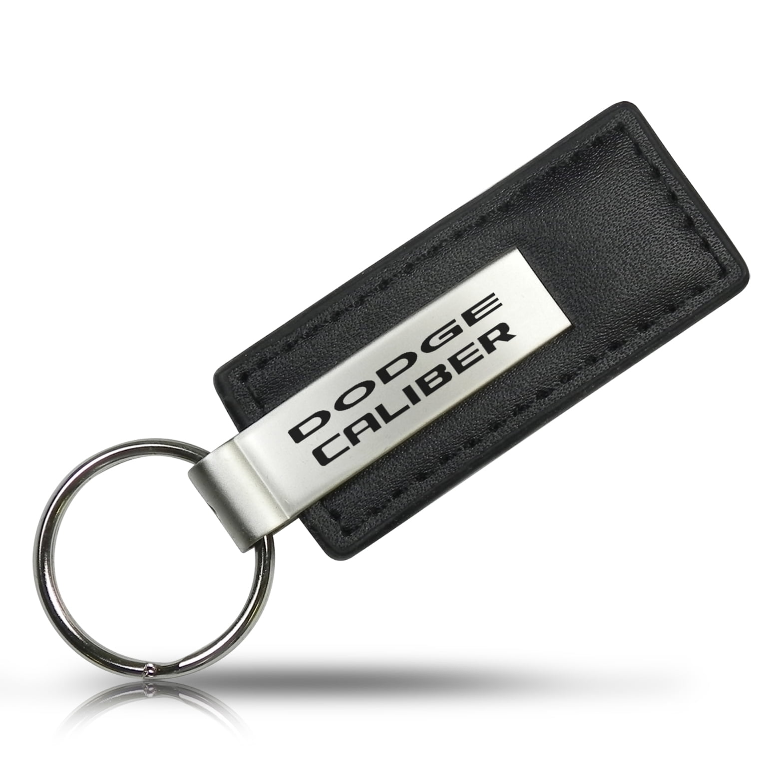 Dodge Stripes Key Ring Brown and Chrome Leather Rectangular Keychain 