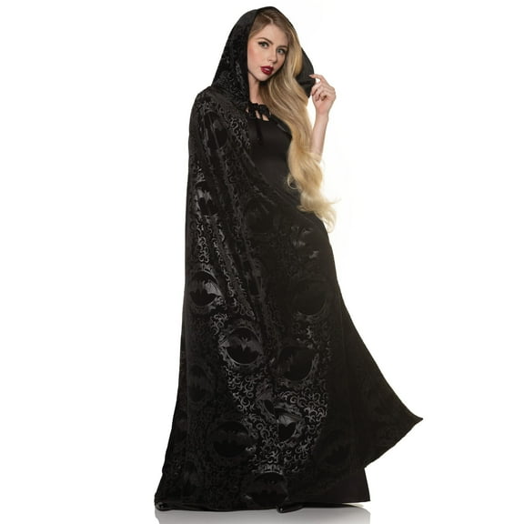 UNDERWRAPS Hooded Vampire Velvet Bat Embossed Cape Black - Halloween Costume Capes for Adults (Black Vampire Cloak)