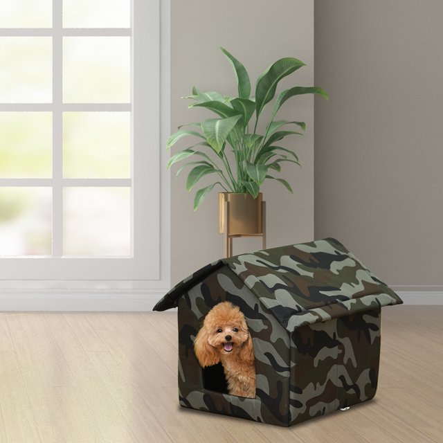 Impermeable Oxford Dog Cat Kennel Bed Sleep Tent House (Camuflaje verde S) Likrtyny Oficina Multiescena Multifunción