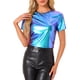 thumbnail image 1 of INSPIRAR CHIC Blusas de fiesta metálicas texturizadas de manga corta brillantes para mujeres M Azul Verde, 1 of 5