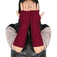 thumbnail image 5 of WREESH Women's Woolen Fingerless Winter Gloves Knitted Arm Sleeves Knit Mitten Gloves Wrist Warmer With Thumb Hole Wine, 5 of 6