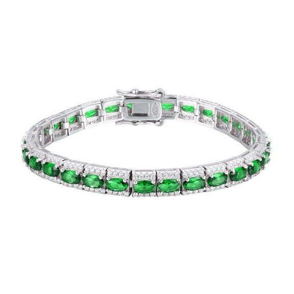 Women Tennis Bracelets, Created Green Spinel 925 Sterling Silver Bracelet for Wife (Oval Cut 3*5MM Gemstone 6-8 Inch)