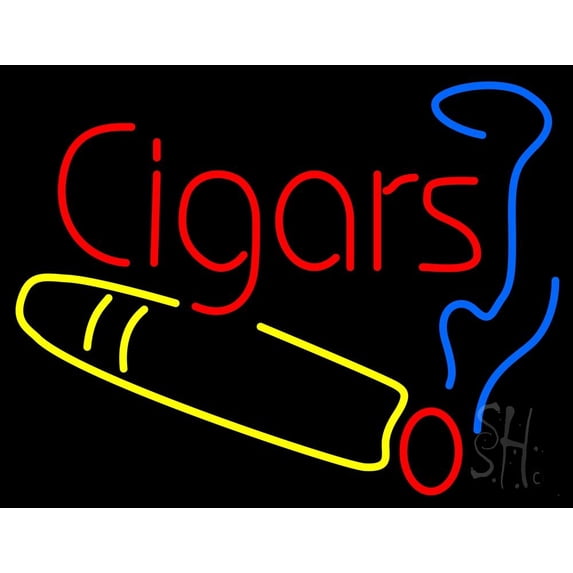 Cigars Logo LED Neon Sign 24 x 31 - inches, Clear Edge Cut Acrylic Backing, with Dimmer - Bright and Premium built indoor LED Neon Sign for Bar decor.