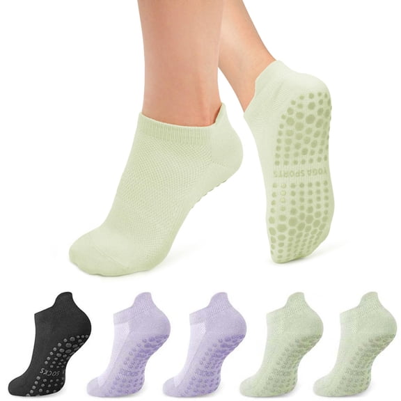 5 Pairs Women’s Non-Slip Yoga Grip Socks – Breathable Cotton Anti-Skid Socks for Barre, Ballet, Fitness & Daily Wear