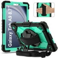 thumbnail image 2 of Case for Samsung Galaxy Tab A9 8.7" 2023 SM-X110 / SM-X115, Rugged Shockproof Case with Crossbody Strap & Pencil Holder [360° Rotating Hand Strap] & Stand, Case for Tab A9 2023, Black+Mint, 2 of 9