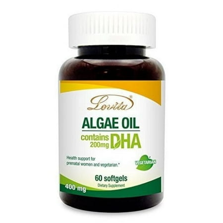 LOVITA Algae Oil with 200mg DHA, Vegan Omega-3 for Brain & Eye Health Support, 60 Veg Softgels