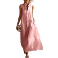 thumbnail image 5 of ClodeEU Women's Sleeveless V Neck Button Down Maxi Dress,Casual Loose Shirt Dress with Pockets Pink,Women's Plus M, 5 of 8