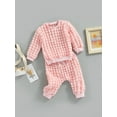 thumbnail image 3 of 2Pcs Baby Girl Boy Fall Outfit Textured Crew Neck Long Sleeve Tops + Casual Pants Set for Toddlers, 3 of 8