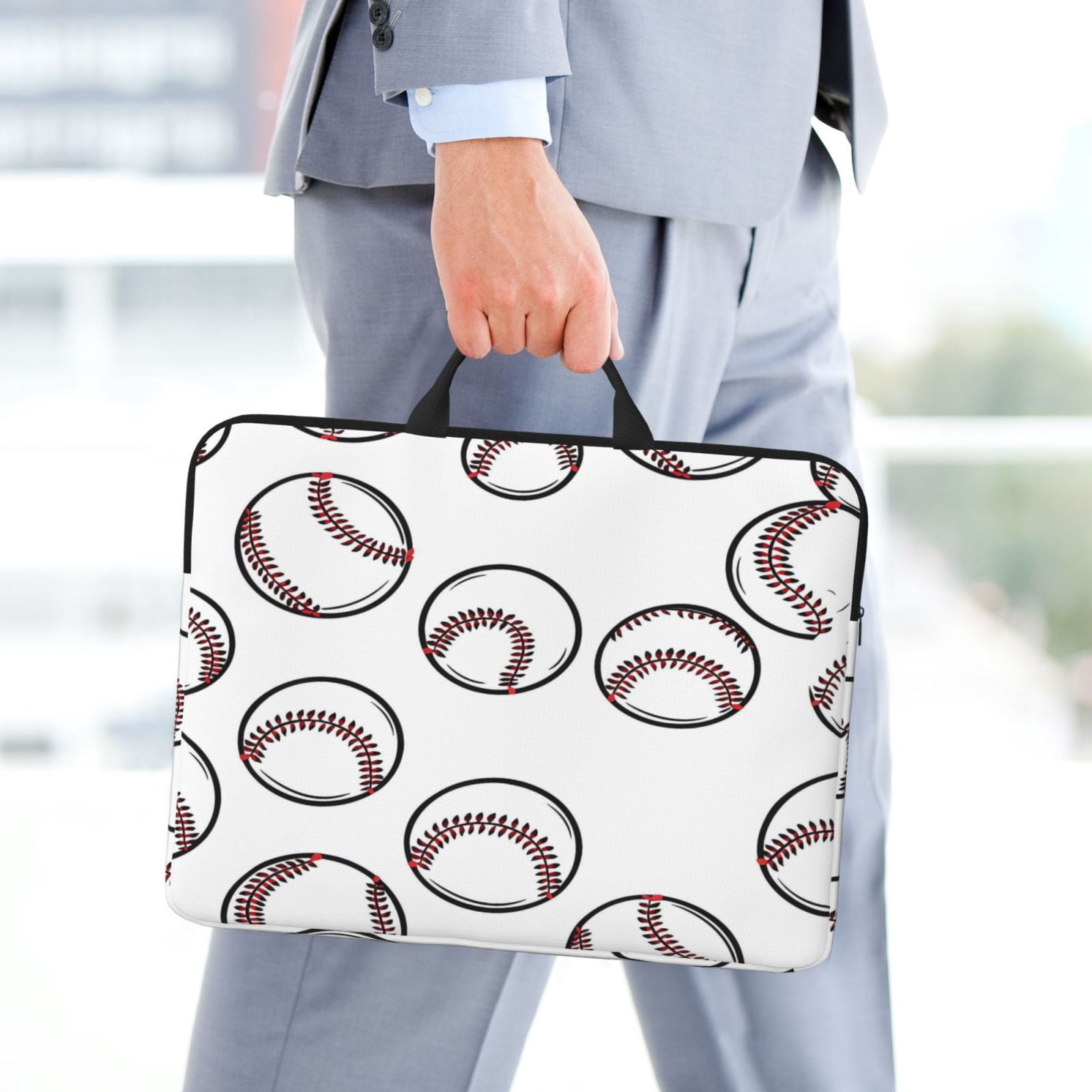 Laptop Sleeve Bag For Women Men 14inch Waterproof Durable Protective Computer Carrying Cover Handle Laptop Case Bag White Baseballs With Classic Red Stitching