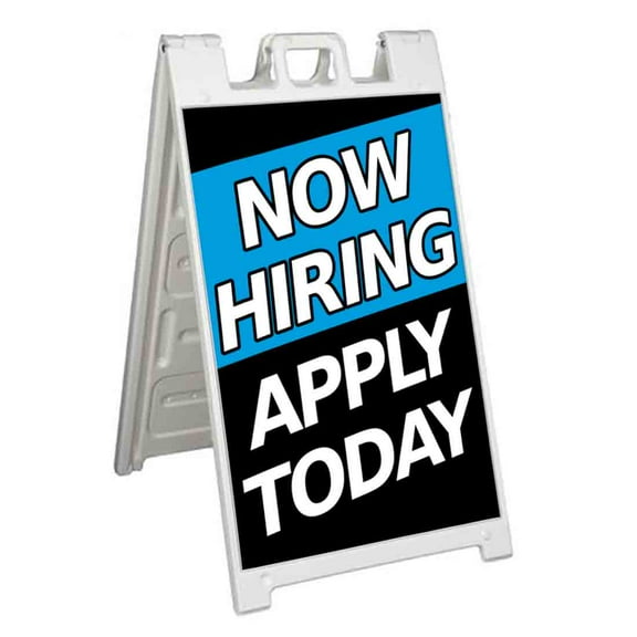 Now Hiring Apply Today (24" X 36") Standard A-Frame Signicade, Includes Decal Applied To Stand
