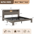 thumbnail image 3 of King-Size Solid Wood Bed, Double-Layer Headboard with Storage, LED Lighting, Built-in Charging Station, Under-Bed Storage, Silent Operation, No Box Spring Required ,Gray, 3 of 10