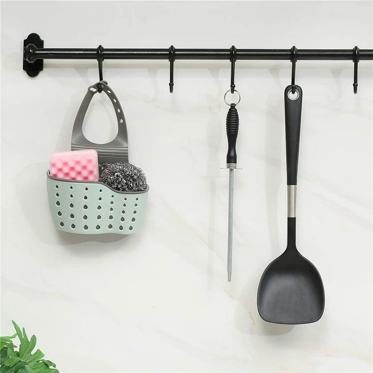 Sink Caddy Sponge Holder with Adjustable Strap ，Silicone Sponge Caddy with  Drain Holes for Drying 