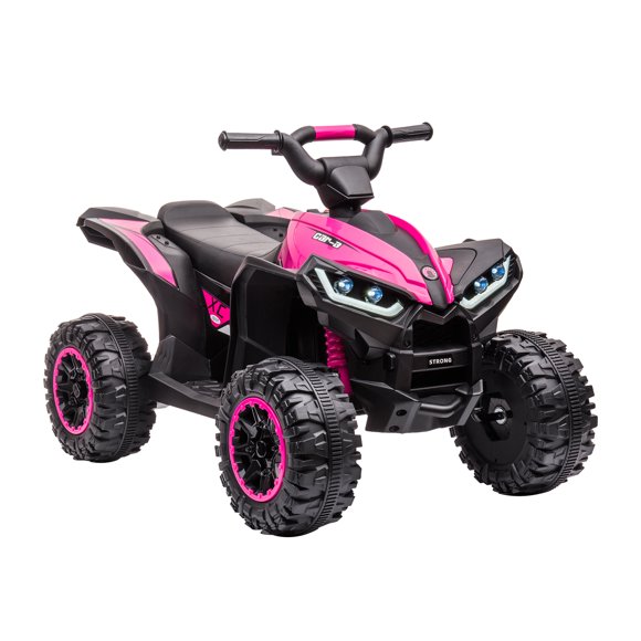 Kids ATV Ride on Toy 12V 4 Power Wheels for Kids, Battery Powered Quad Toy Vehicle with Music, Horn, High Low Speeds, LED Lights, Electric Ride On Toy, Soft Start, for Boys & Girls Gift
