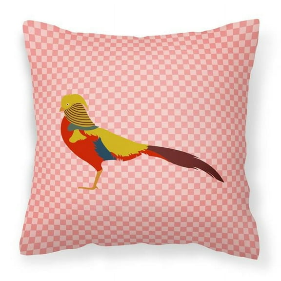 Carolines Treasures BB7928PW1414 Golden or Chinese Pheasant Pink Check Fabric Decorative Pillow, 14 x 14 in.