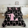 thumbnail image 2 of jejeloiu Personalized Letter L Queen Comforter Set,Pink Monogrammed Theme Bedding Sets,Ribbon Bow Knot Bedding Comforter Set,Bedroom Decor Ultra Soft Reversible,3 Pieces, 2 of 8