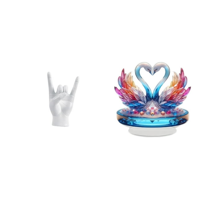 Estatua de cisne con gesto de mano de rock, artesanía creativa, escultura de dedos, centro de mesa acrílico, decoración plana para armario o apartamen