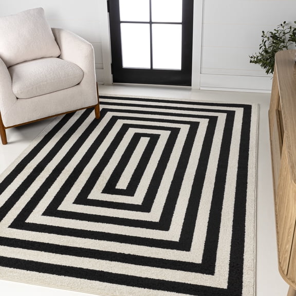 JONATHAN Y MOROCCAN HYPE 8 x 10 Area Rug, Bandol Mitre Stripe - Black/Ivory, MOH211F-8