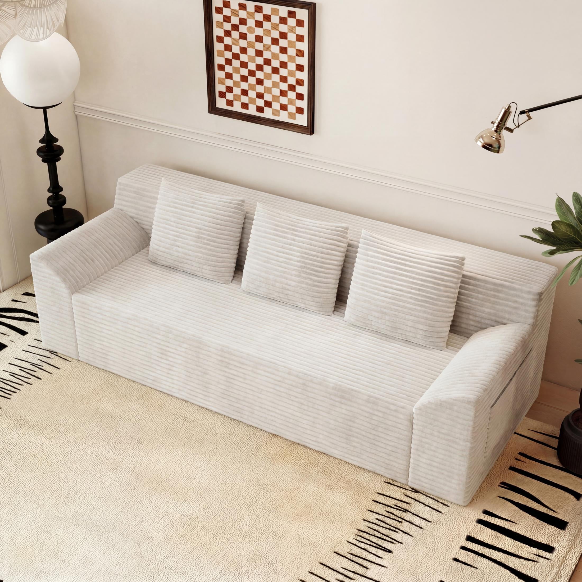 HSUNNS 71" 3 Setaser Sofa, Comfy Extra Deep Seat 3 Seater Couch for Living Room with Soft Upholstered, Free 3 Pillows, No Assembly Required, Beige