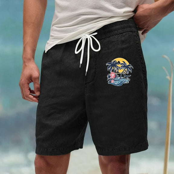 OHGOD Beach Shorts - Linen Mens Shorts - Short Para Playa Hombre - 1 * Man Shorts - Black - 2XL