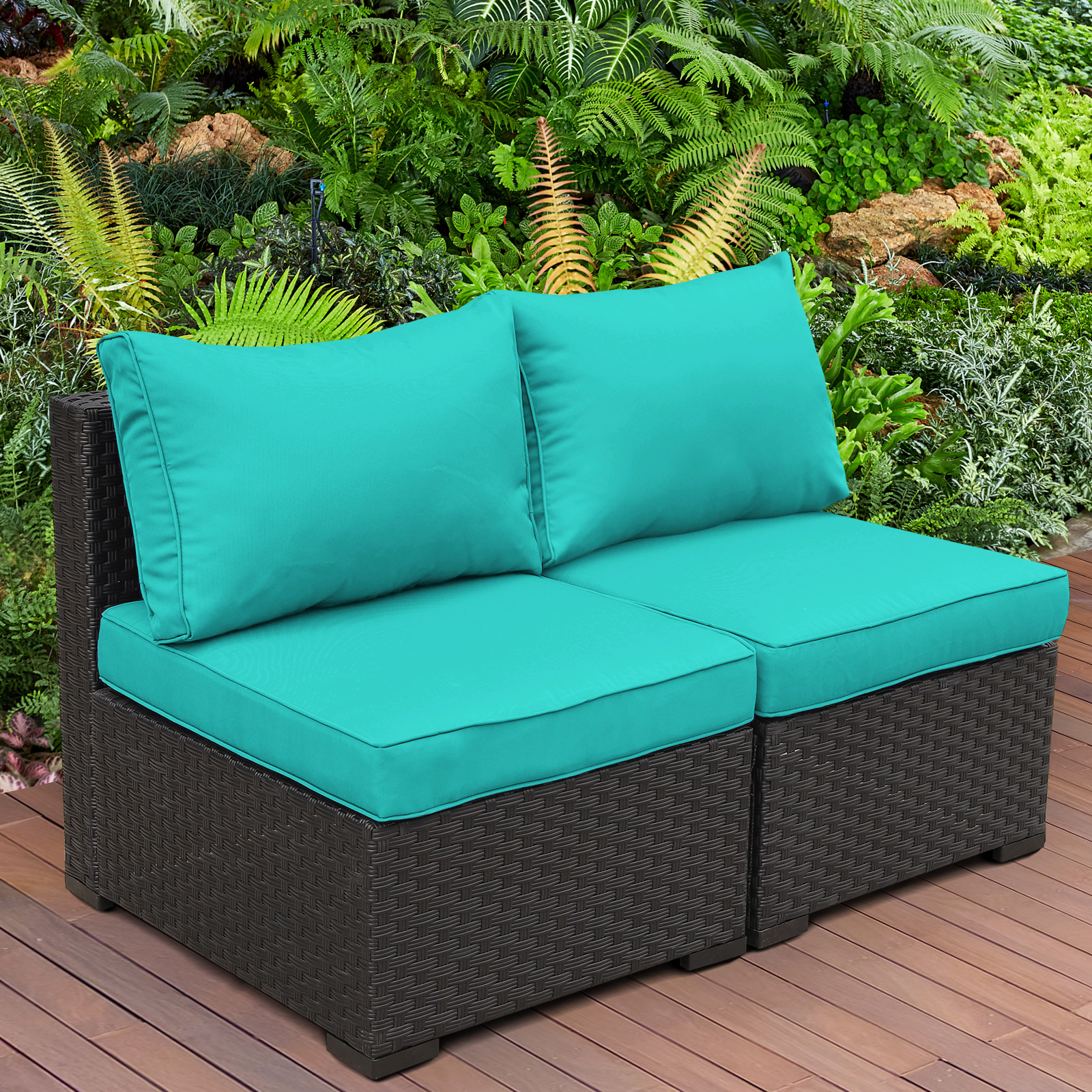 Waroom 2 Pieces Outdoor Furniture Armless Sofa Chair Patio Sectional