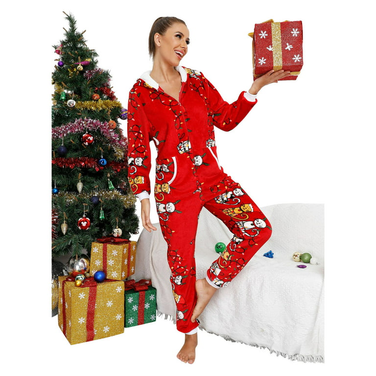JDEFEG Nightgowns for Women Hooded Christmas Rompers Women's Jumpsuit  Onesie Clubwear Pajamas Pajamas Nightwear Plush Sleepwear Women's Jumpsuit  Shelf